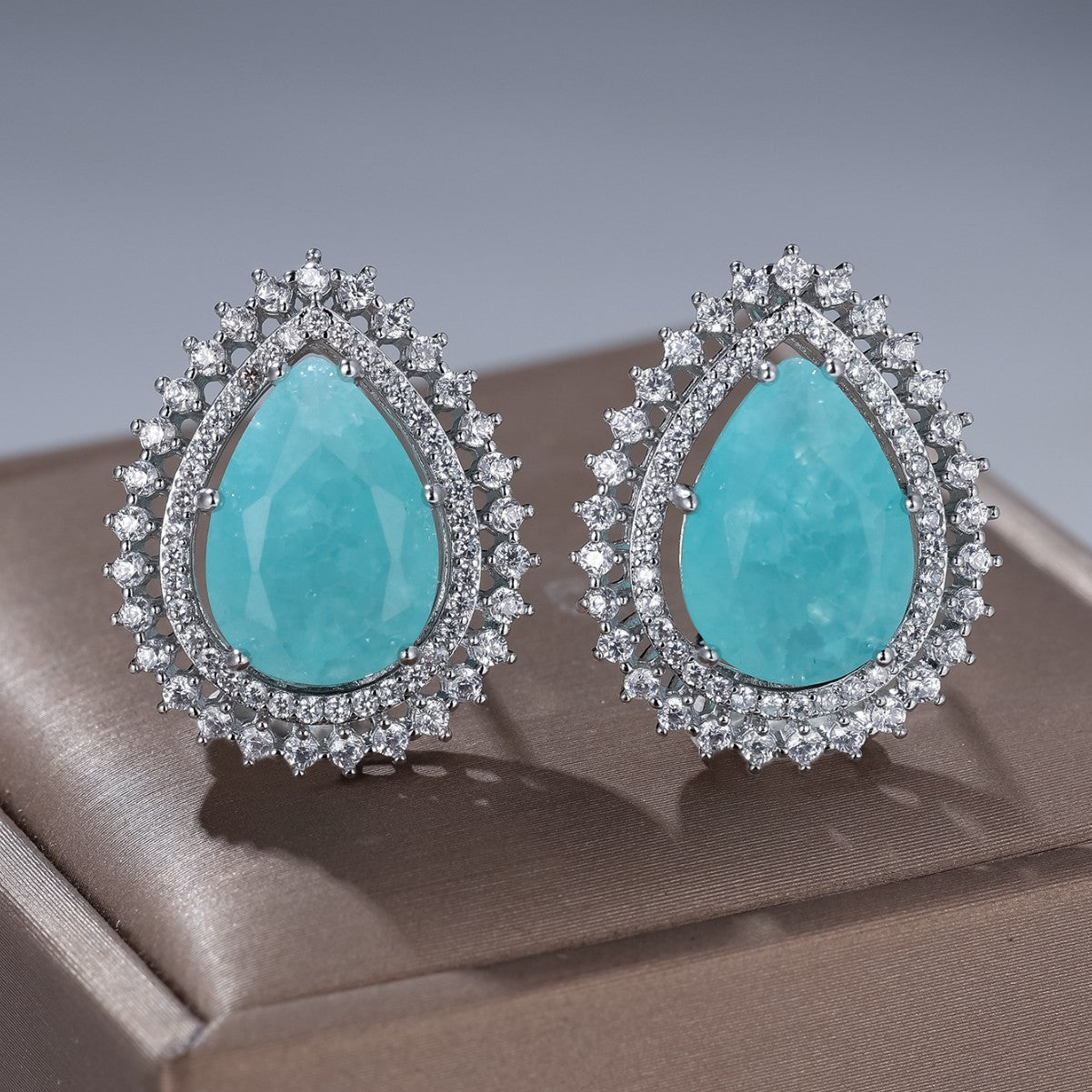 Women's Water Drop Ice Flower White Diamond Earrings