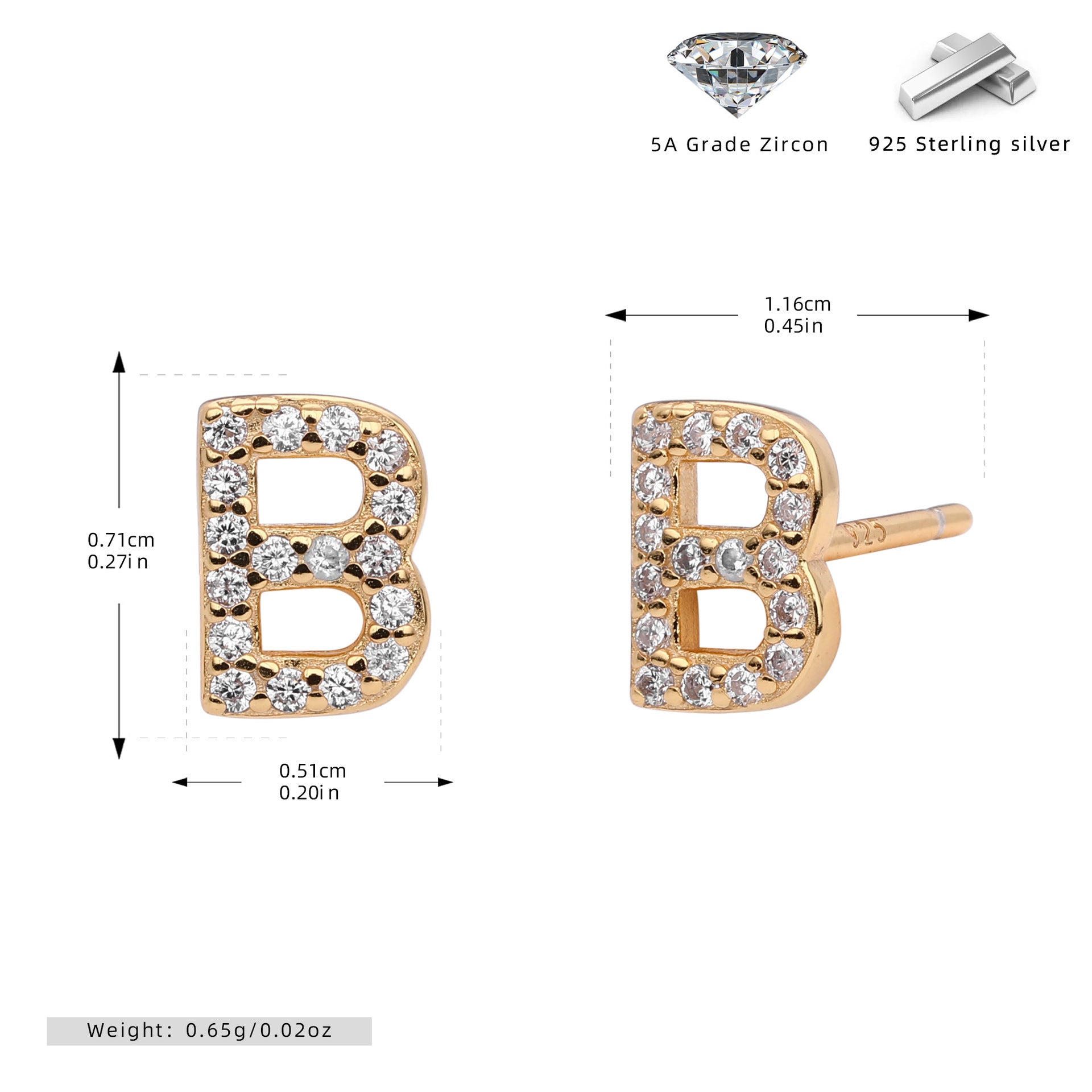 Boucles d’oreilles puces élégantes pour femmes avec lettres - NovaShop NovaShop Gold B / 925 Silver Bigbuy