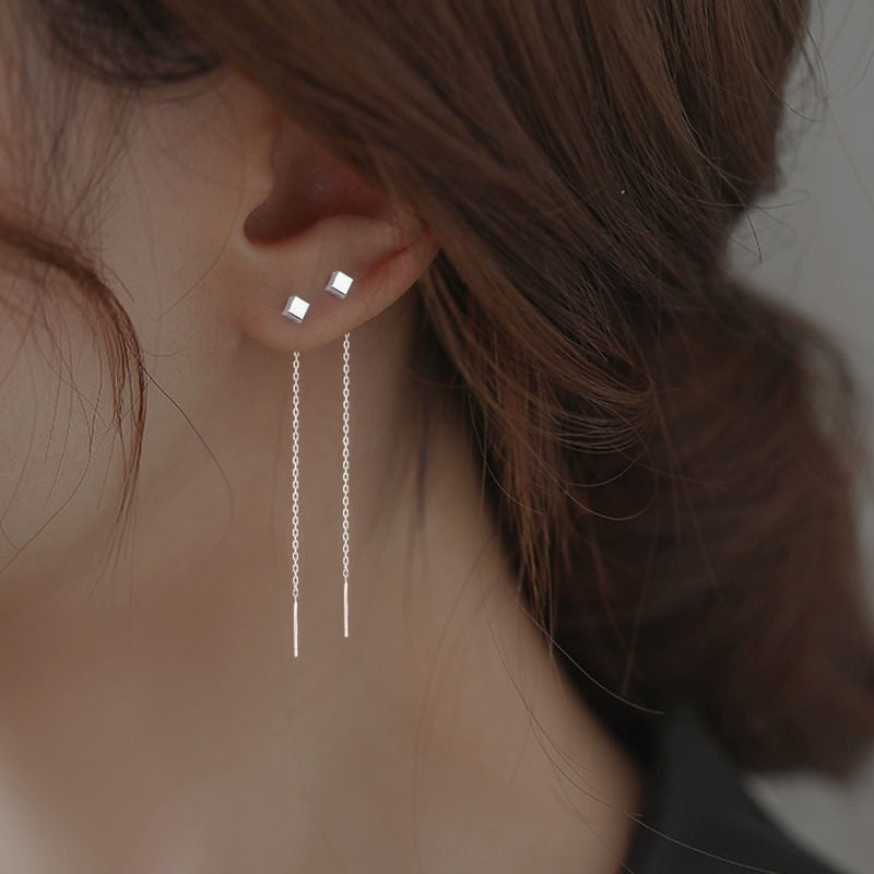 Boucles d’Oreilles Pendantes Femme à Aiguille en Argent Sterling - NovaShop NovaShop Square Ear Lines Bigbuy
