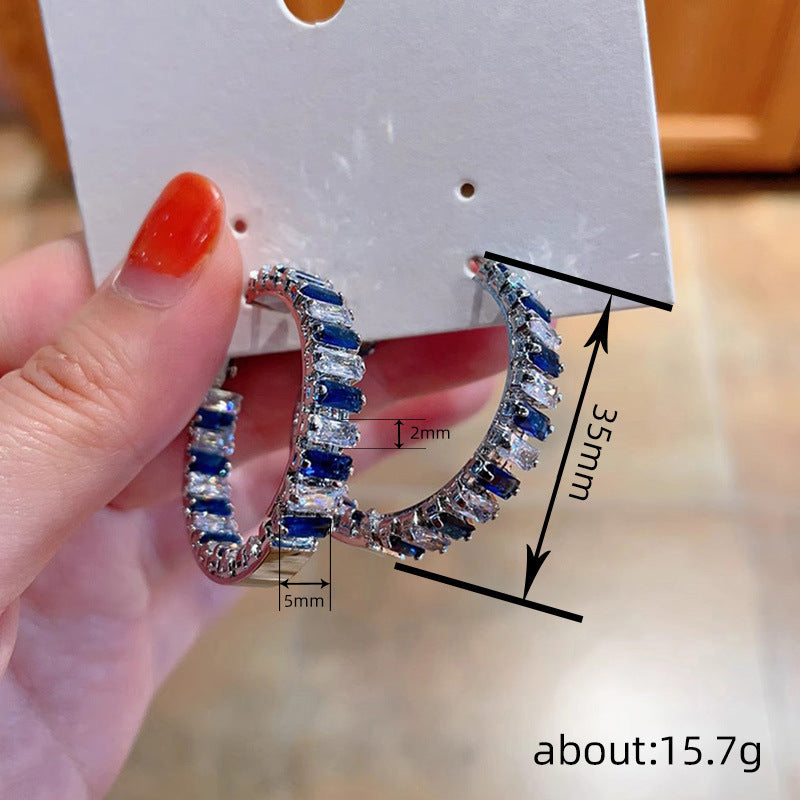 Large geometric quadrilateral hoop earrings with zircons