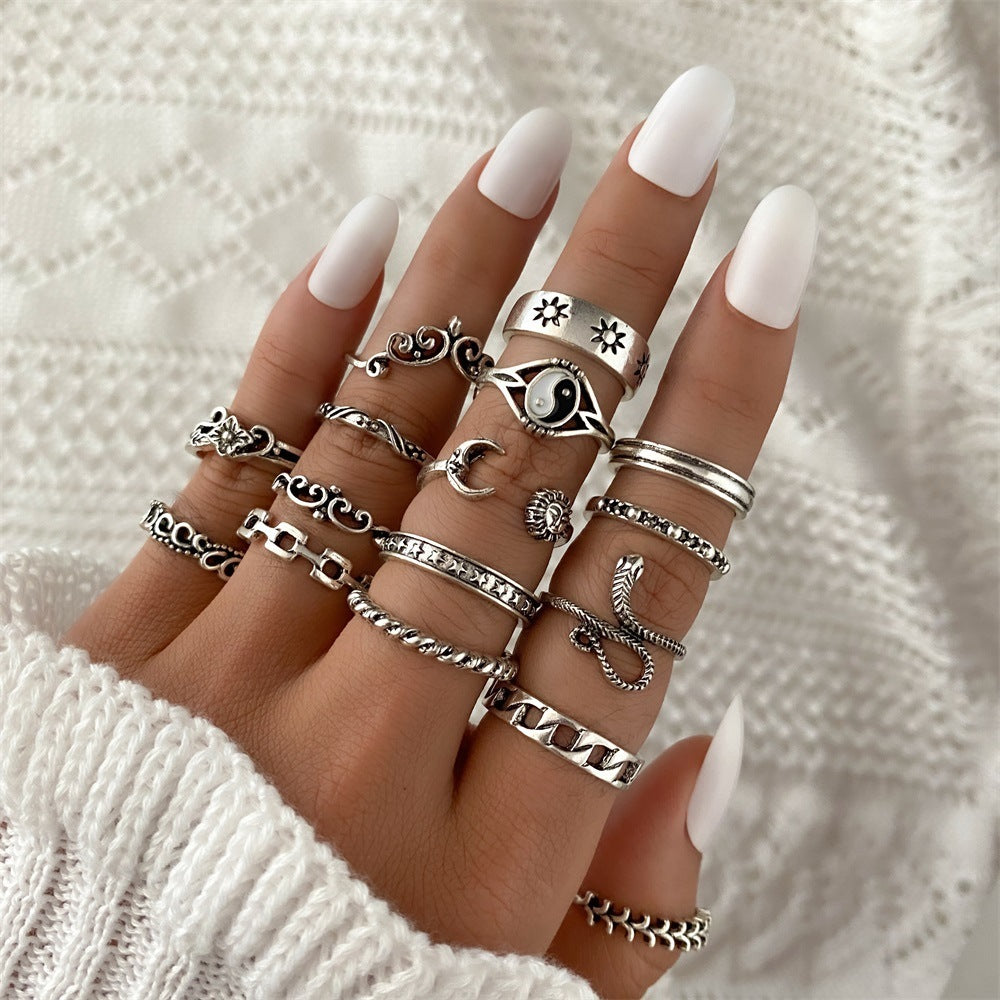 Fashionable butterfly and snake ring combination
