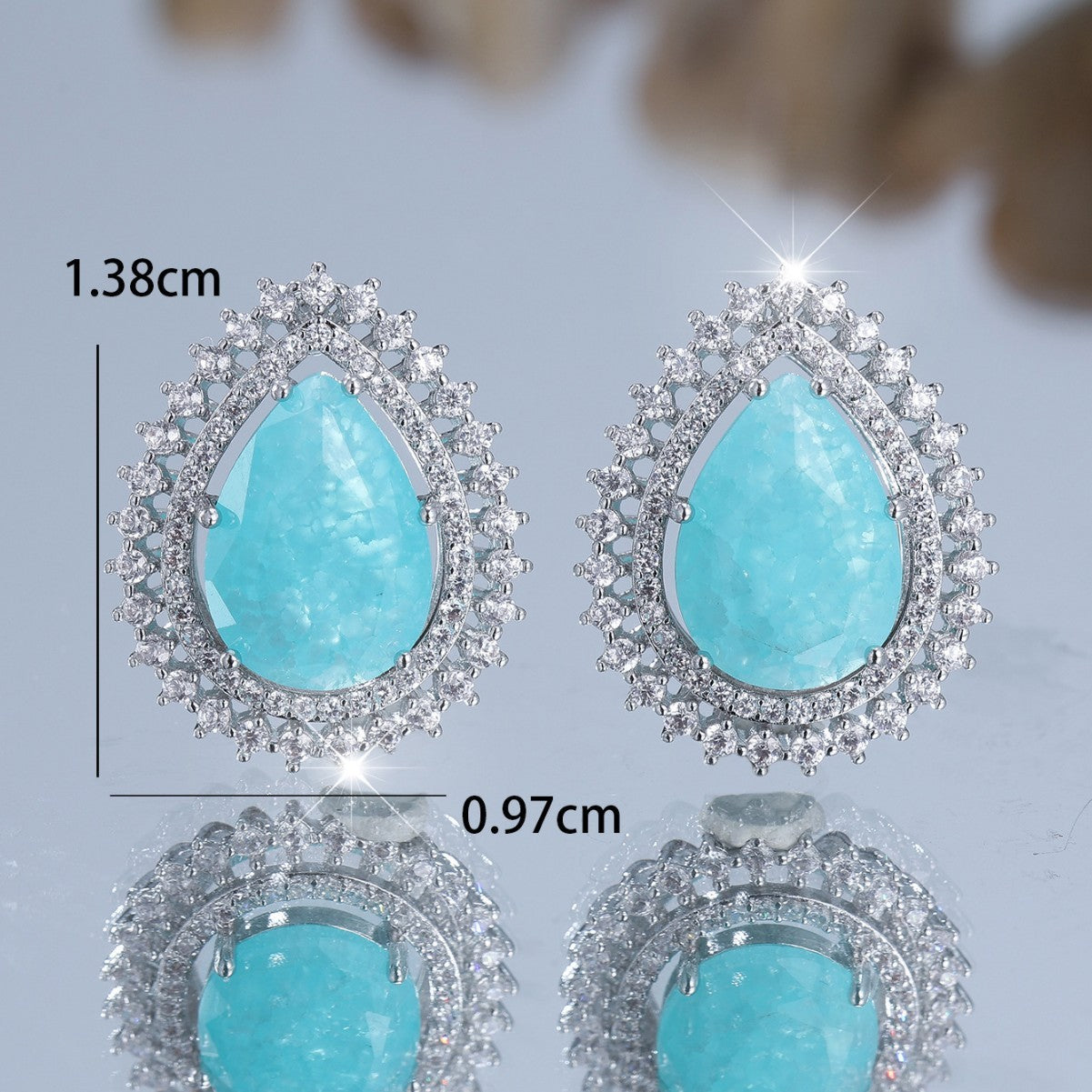 Women's Water Drop Ice Flower White Diamond Earrings
