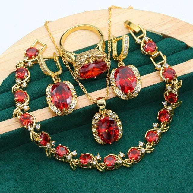 Feminine zirconia jewelry set fully encrusted with rhinestones