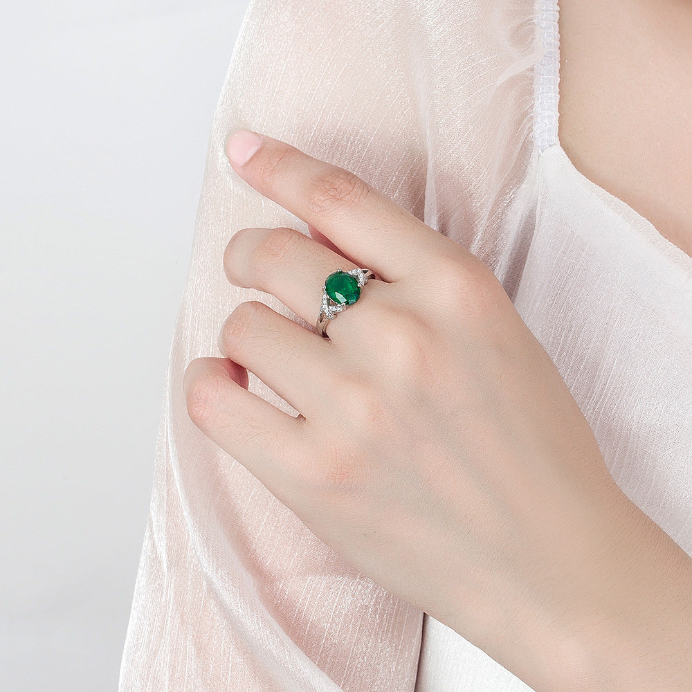 Women's Inlaid Zircon Open Ring, Emerald Tourmaline Cross Open Ring