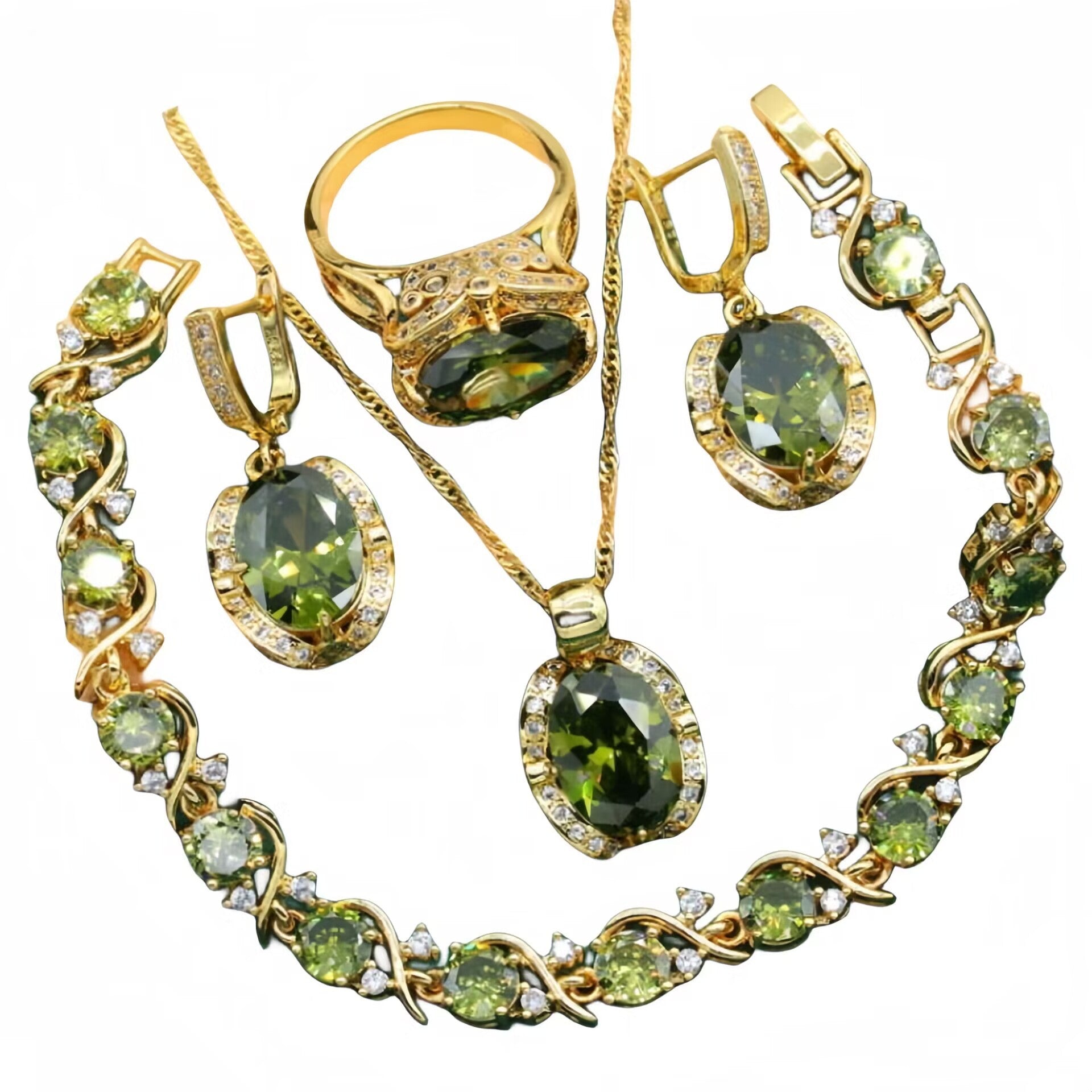 Feminine zirconia jewelry set fully encrusted with rhinestones