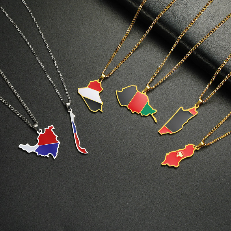Country map oil drop pendant necklace