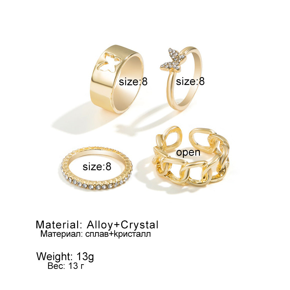 Creative retro hollow butterfly shaped full diamond ring