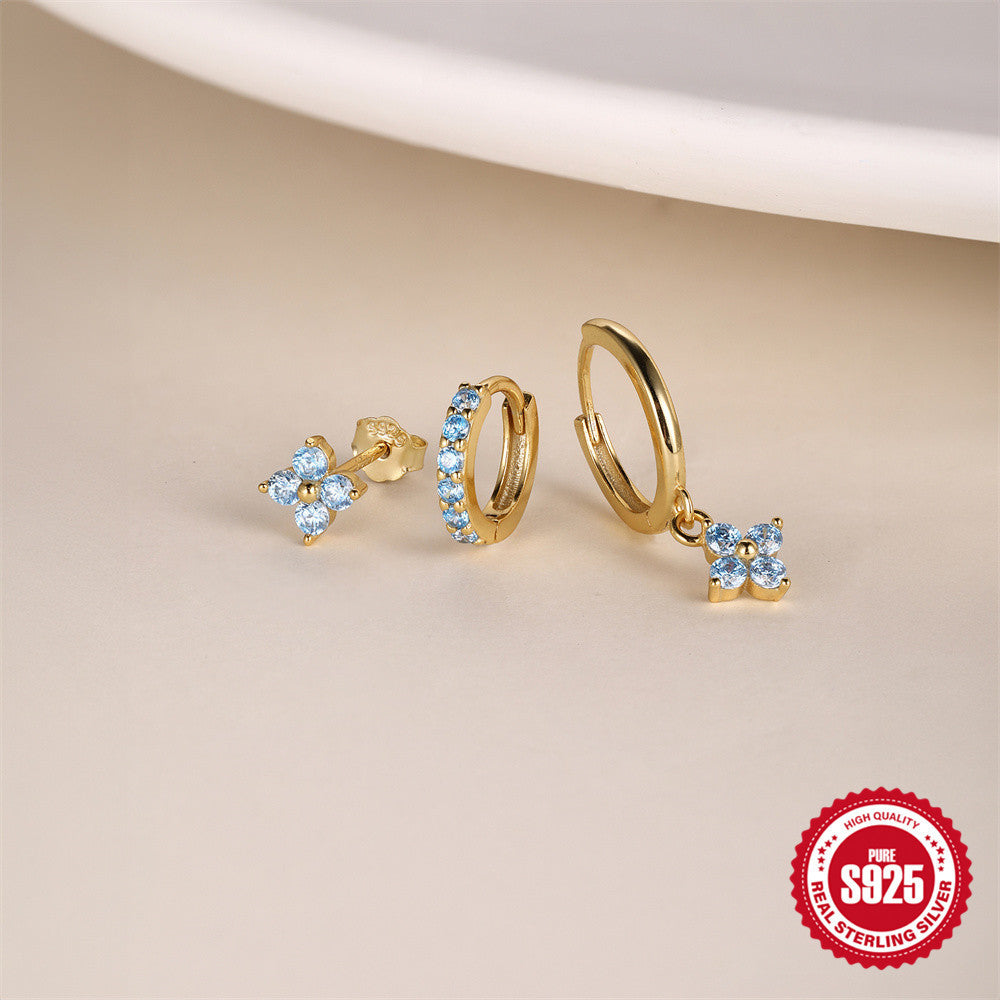 S925 sterling silver earrings with classic geometric petals and diamonds