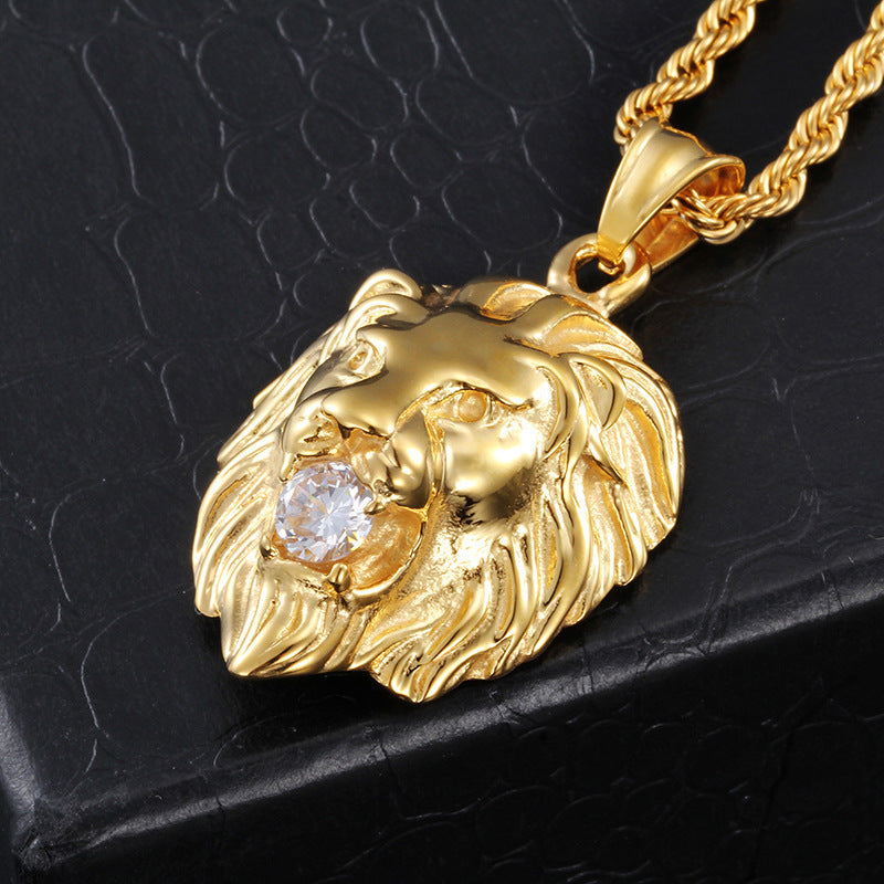 Collier Pendentif Homme Tête de Lion en Alliage avec Diamants - NovaShop NovaShop Gold Bigbuy