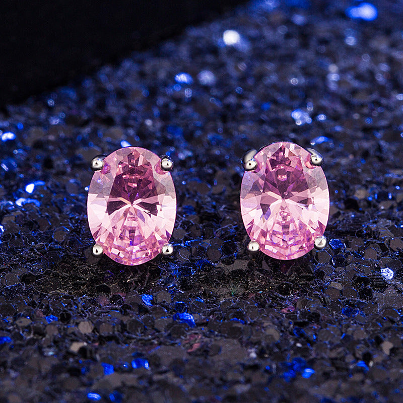 Oval Stud Earrings with Colorful Stones for Women