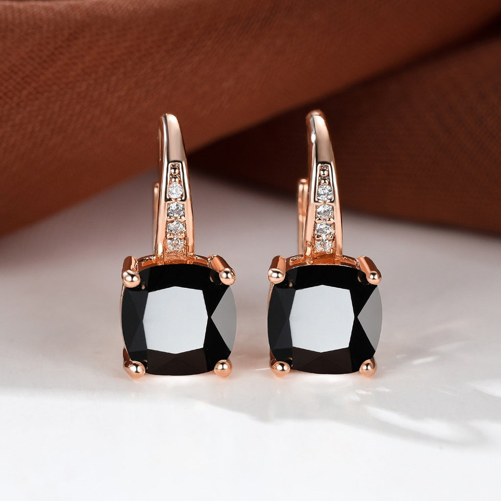 Korean style zircon inlaid square hook earrings