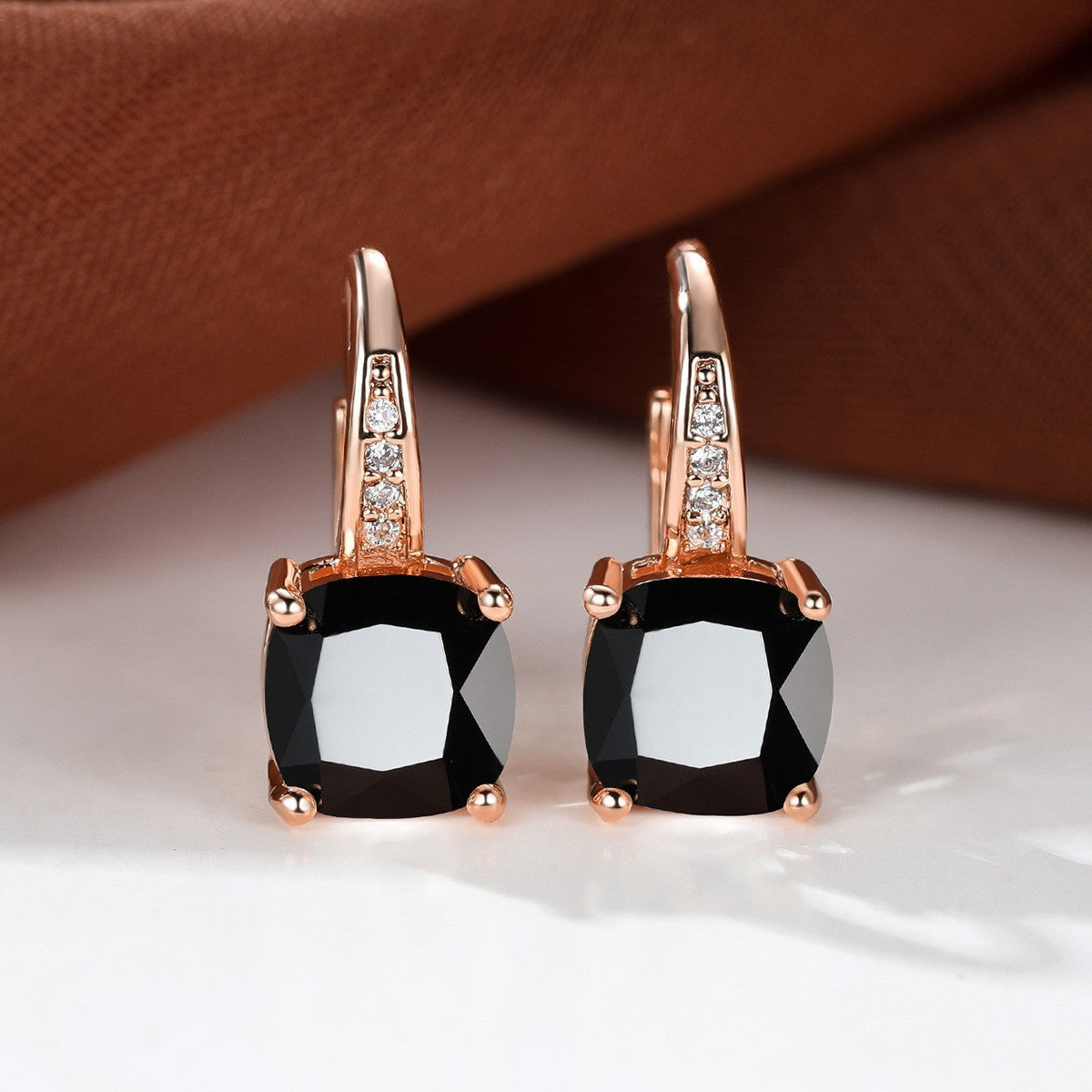 Korean style zircon inlaid square hook earrings