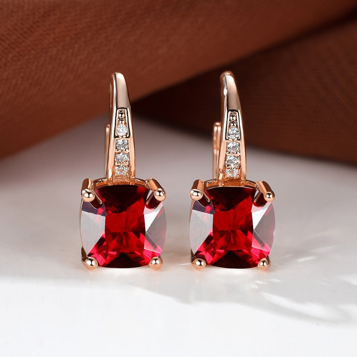 Korean style zircon inlaid square hook earrings