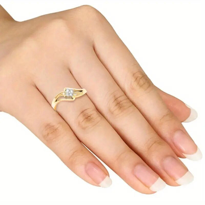 Women's Copper Ring with Inlaid Zircon and Geometric Design