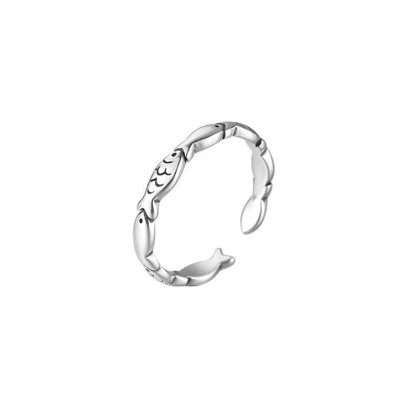 925 sterling silver women's ring combines vintage charm and symbolism with its unique carp fish design, a symbol of good luck.