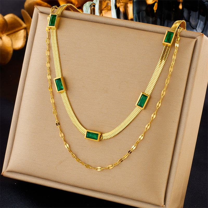 Collier rétro élégant double chaîne à lames jumelles avec diamant - NovaShop NovaShop Green Bigbuy