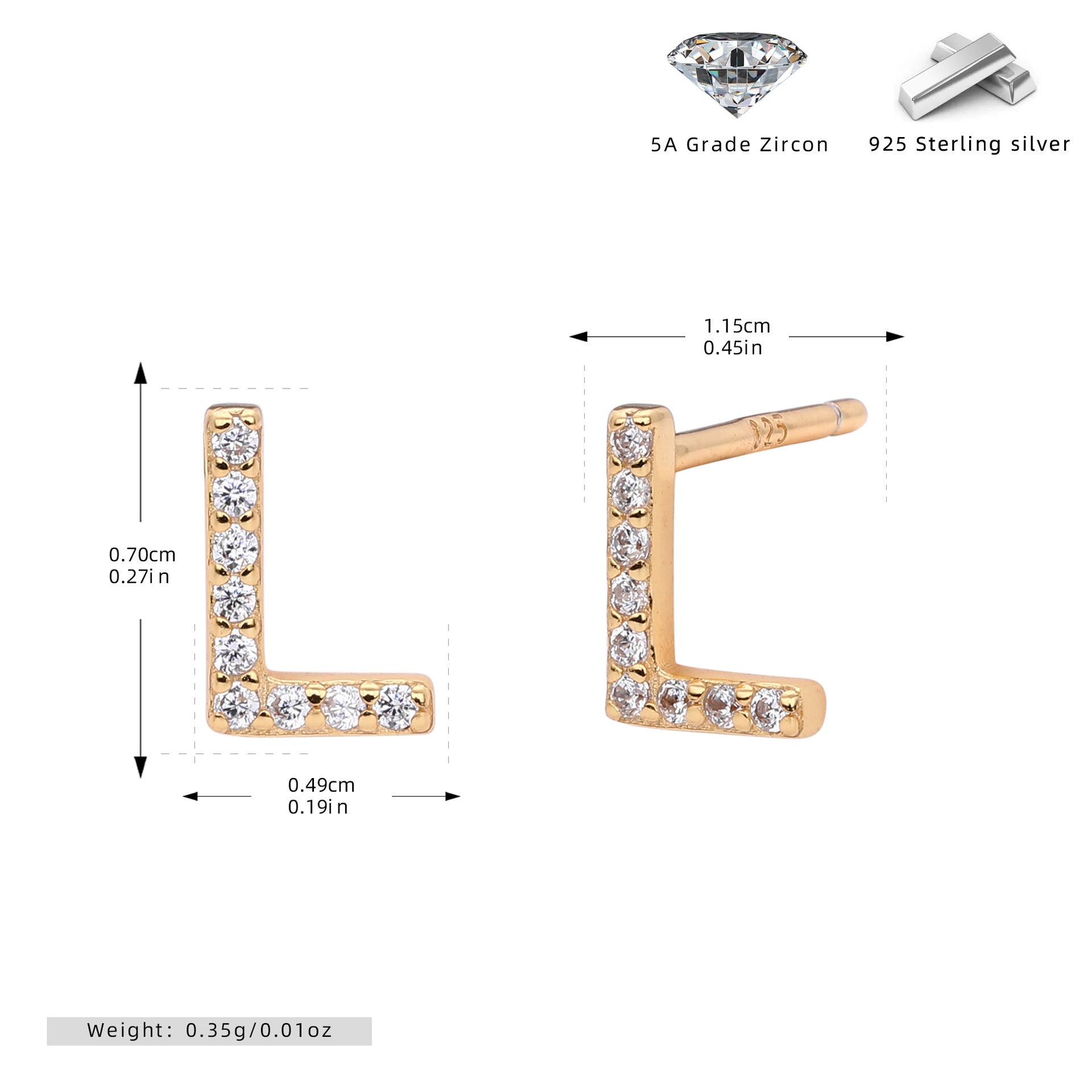 Boucles d’oreilles puces élégantes pour femmes avec lettres - NovaShop NovaShop Gold L / 925 Silver Bigbuy