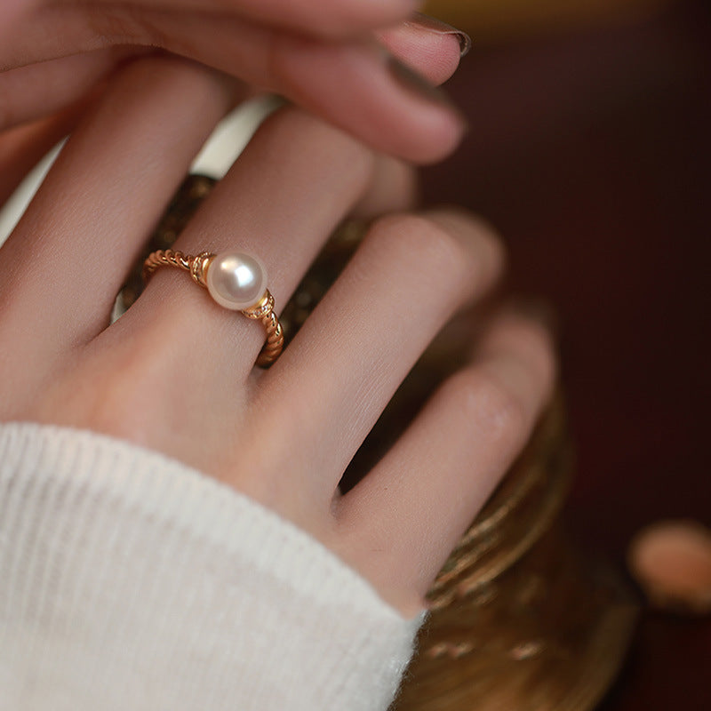 High Sense Antique Twisted Pearl Ring