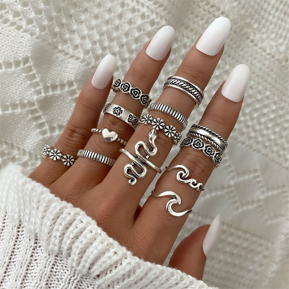 Fashionable butterfly and snake ring combination