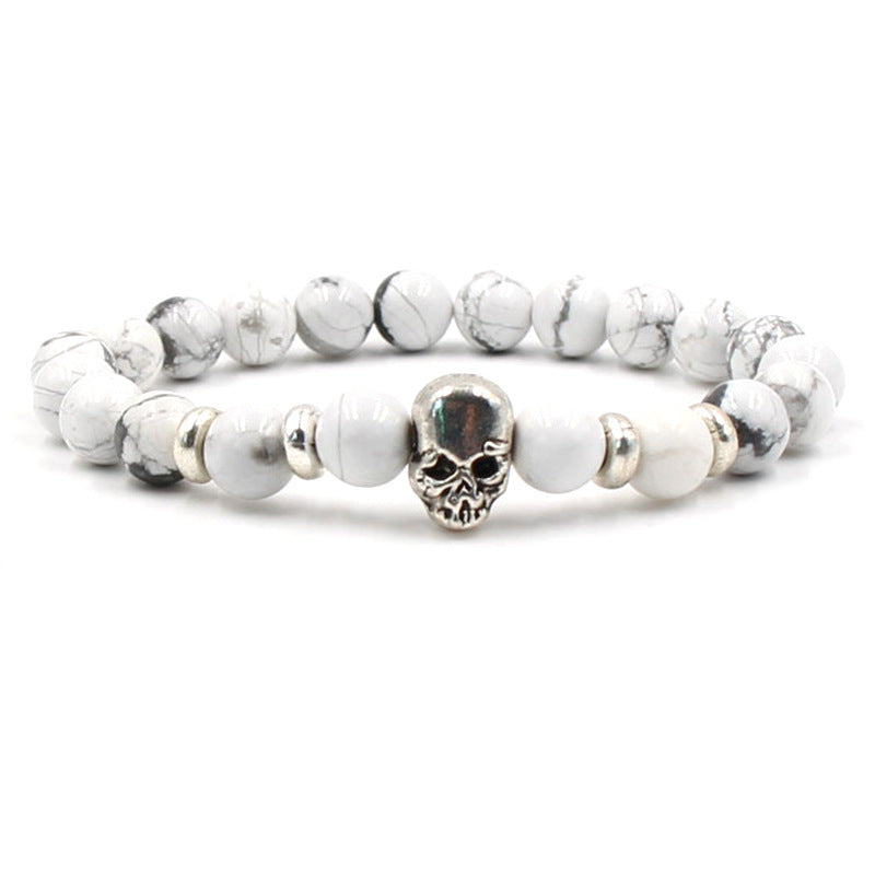 8mm Natural White Turquoise Agate Stone Stretch Bracelet for Men