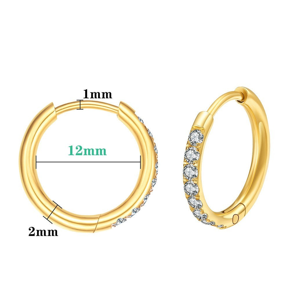 Simplicity titanium, steel and gold diamond-set earring