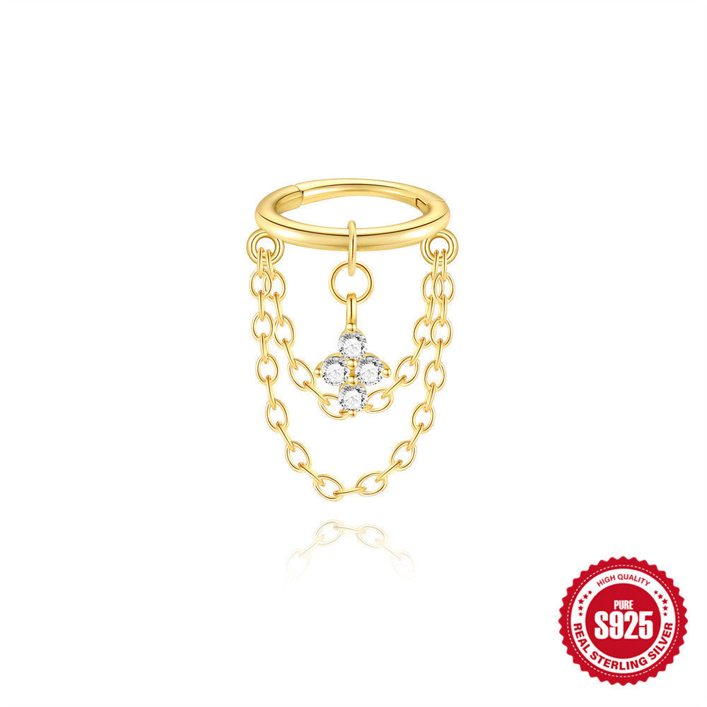 S925 Sterling Silver Geometric Diamond Tassel Cartilage Earring Chain