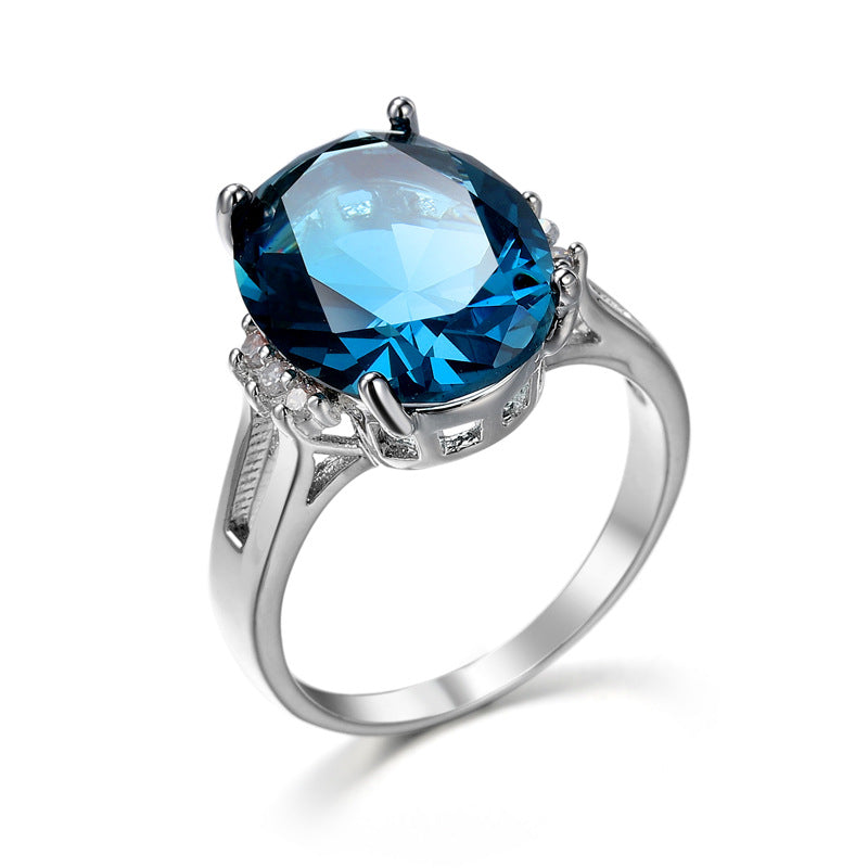 Geometric Design and Retro Style Unisex Blue Black Zircon Decorative Ring