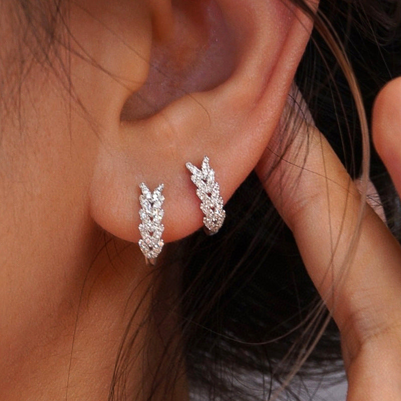 Boucles d’oreilles élégantes en forme de feuille de blé avec zircons - NovaShop NovaShop White Gold Color Bigbuy
