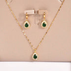 Retro Hong Kong Style White Jade Set - Matching Necklace and Earrings