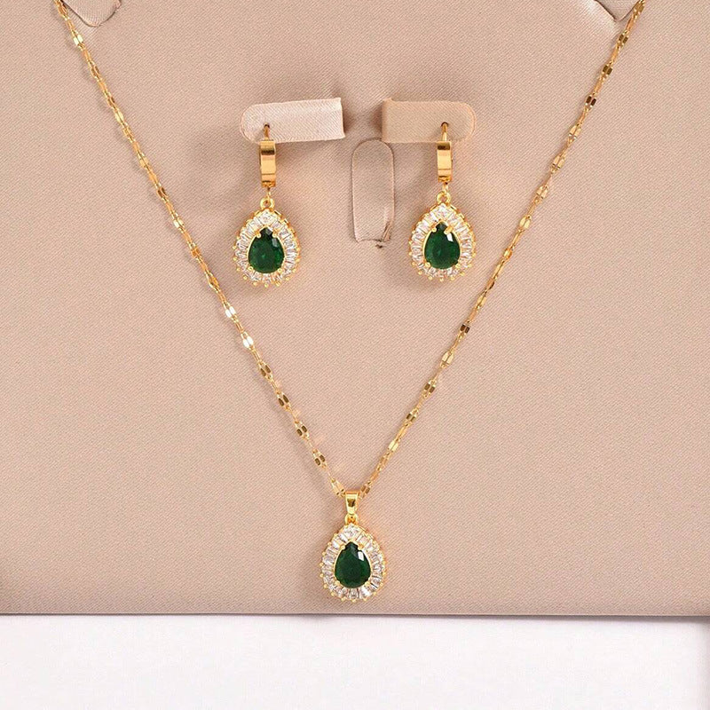 Retro Hong Kong Style White Jade Set - Matching Necklace and Earrings