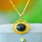 Stylish natural Hetian jade pendant inlaid with copper, blue jade
