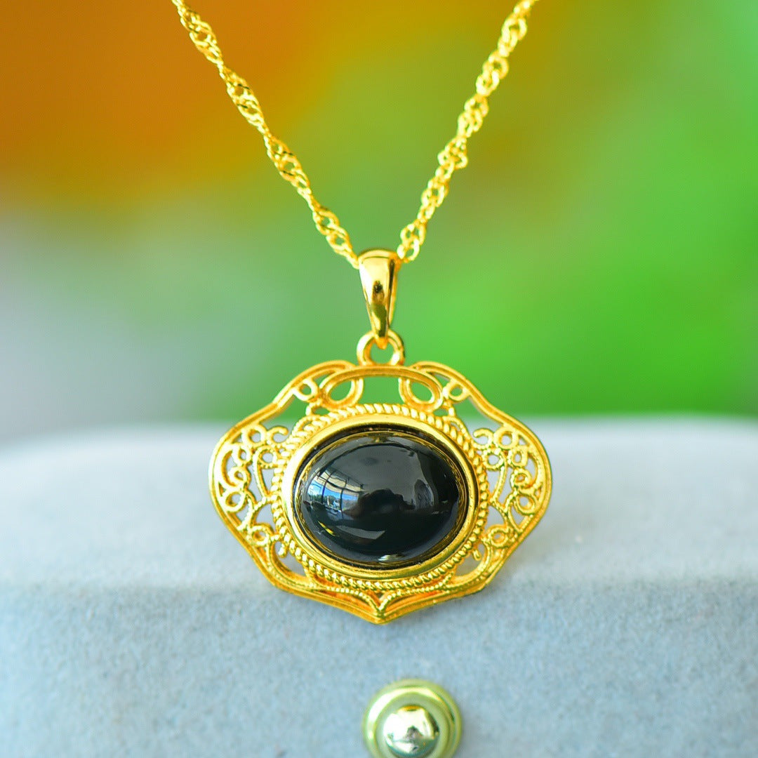Stylish natural Hetian jade pendant inlaid with copper, blue jade