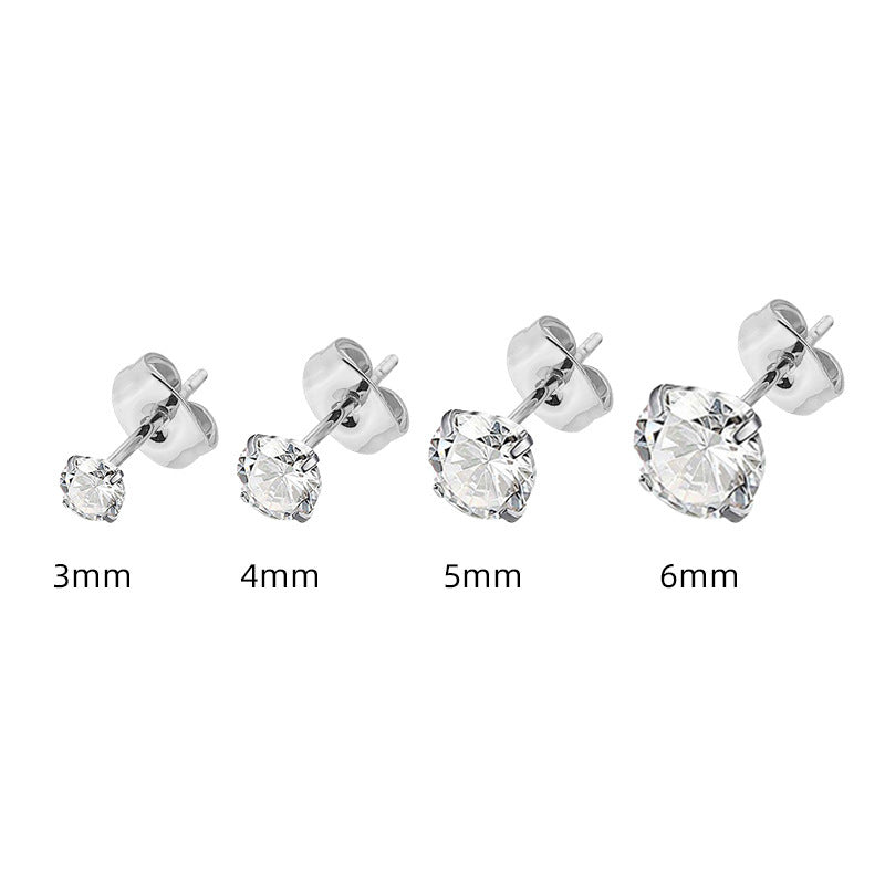 Boucles d’oreilles géométriques carrées en acier titane avec zircon - NovaShop NovaShop Round Zircon Gold / 2mm Bigbuy