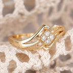 Women's Copper Ring with Inlaid Zircon and Geometric Design