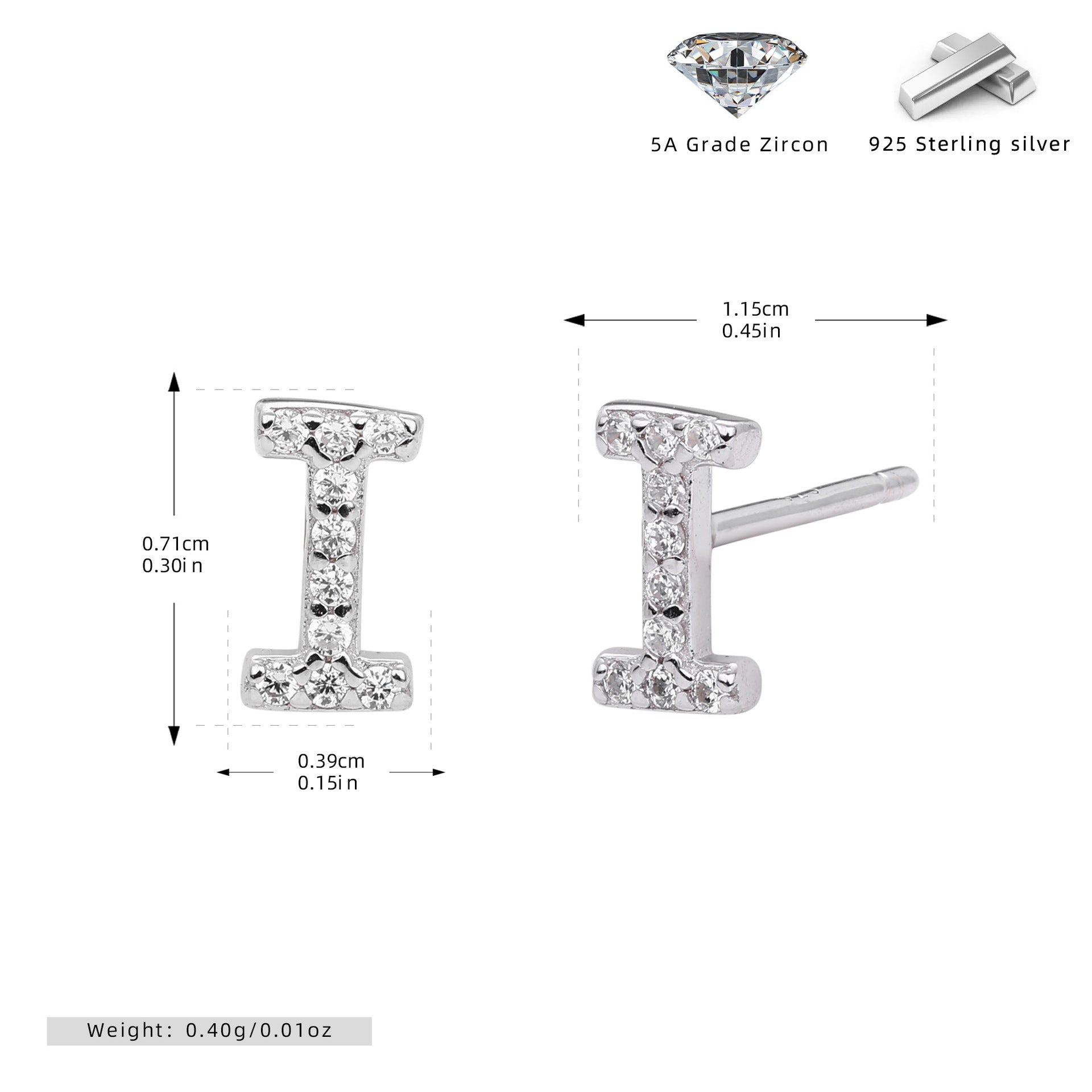 Boucles d’oreilles puces élégantes pour femmes avec lettres - NovaShop NovaShop Platinum I / 925 Silver Bigbuy