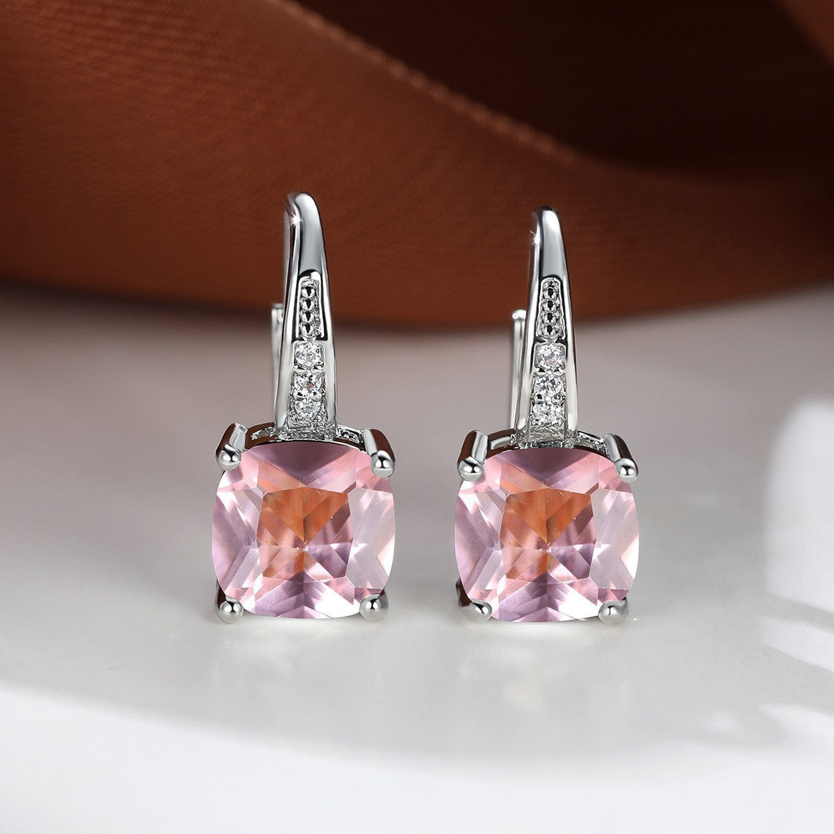 Korean style zircon inlaid square hook earrings