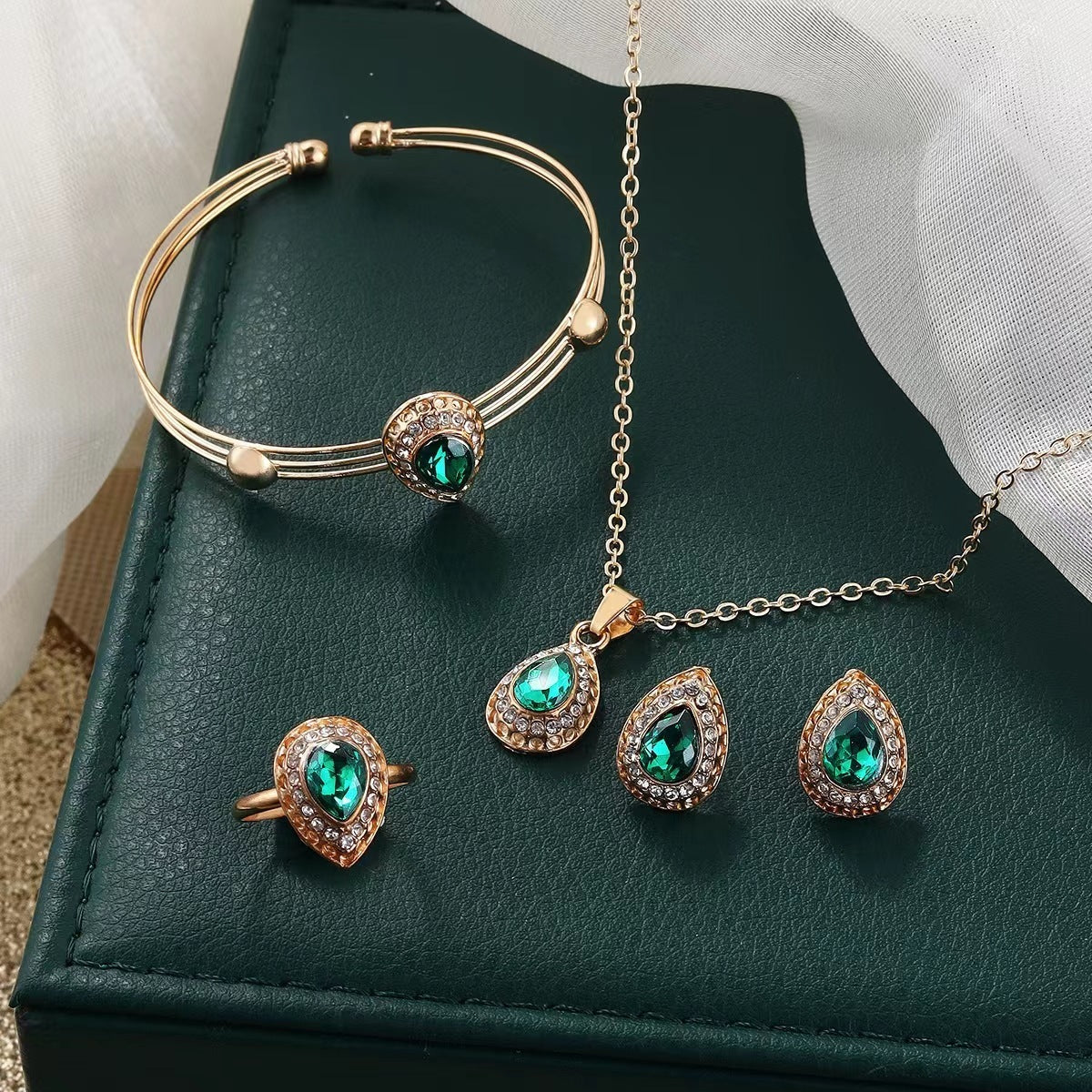 Jewelry set: matching necklace, earrings, ring and bracelet