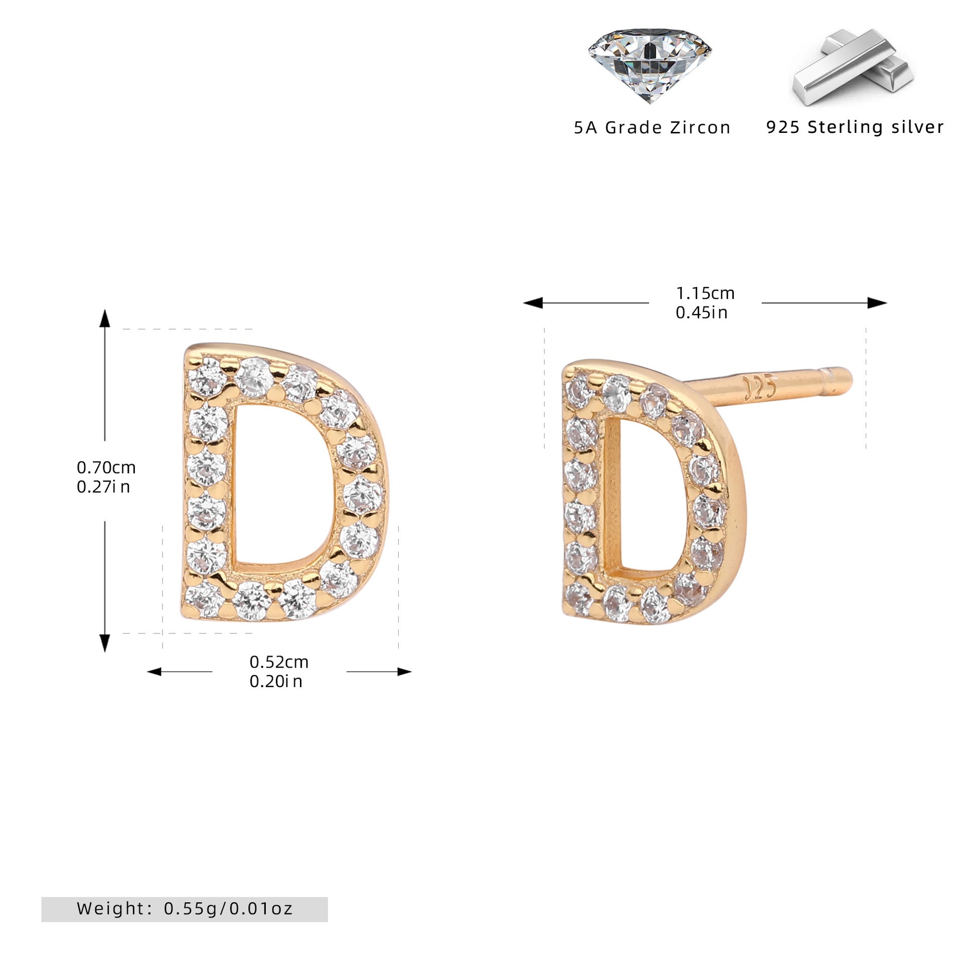 Boucles d’oreilles puces élégantes pour femmes avec lettres - NovaShop NovaShop Gold D / 925 Silver Bigbuy
