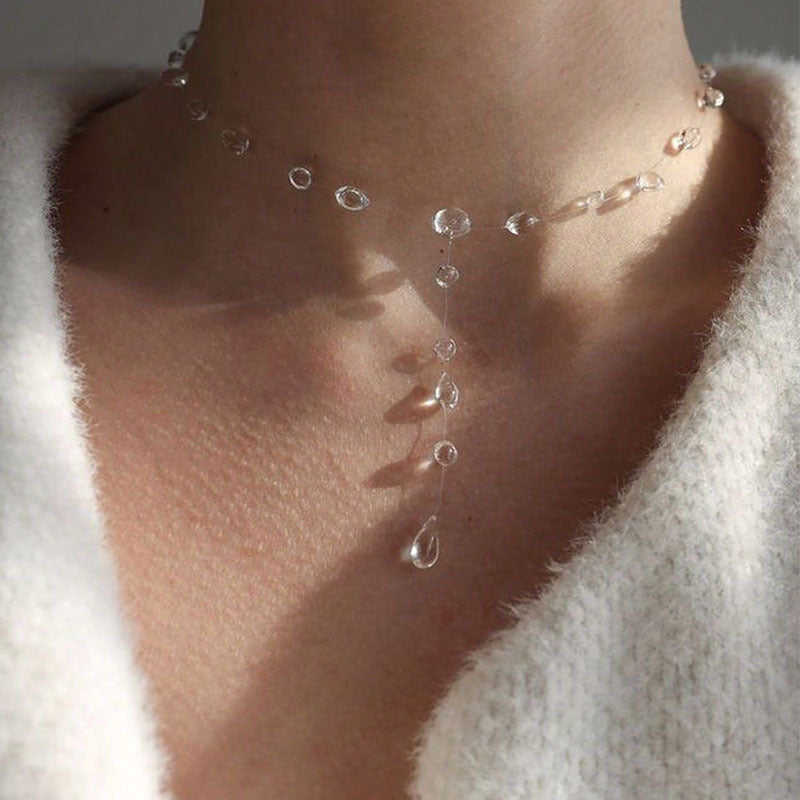 Minimalist Clear Crystal Set - Refined Clavicular Chain Necklace and Bracelet