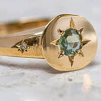 Simple temperament ring in golden oval zircon with asterism