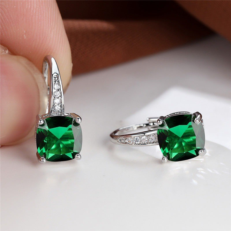Korean style zircon inlaid square hook earrings
