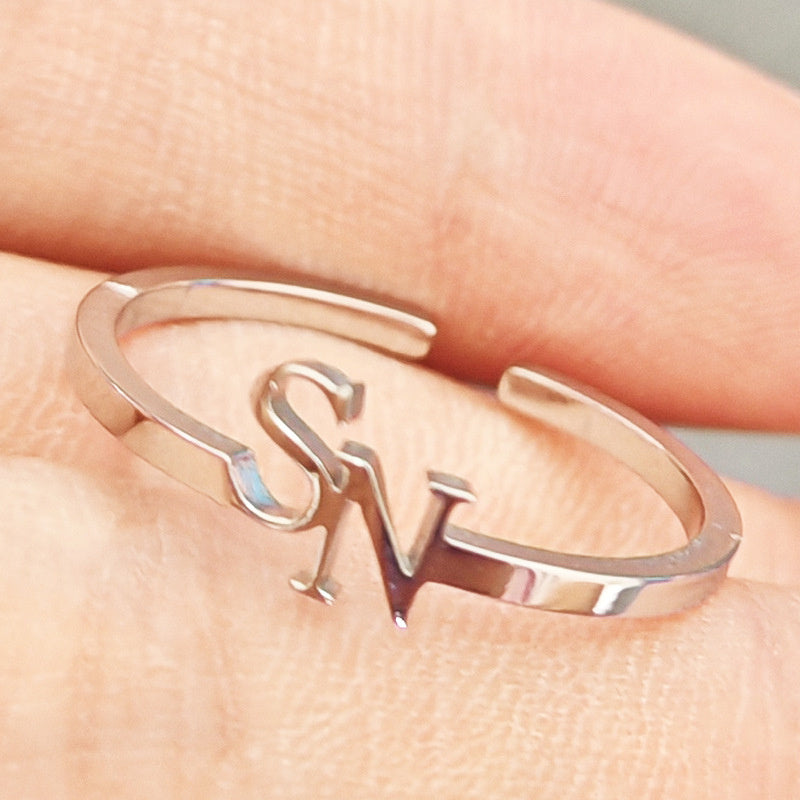 Personalized 2 Letter Ring, Electroplated Personality Ring