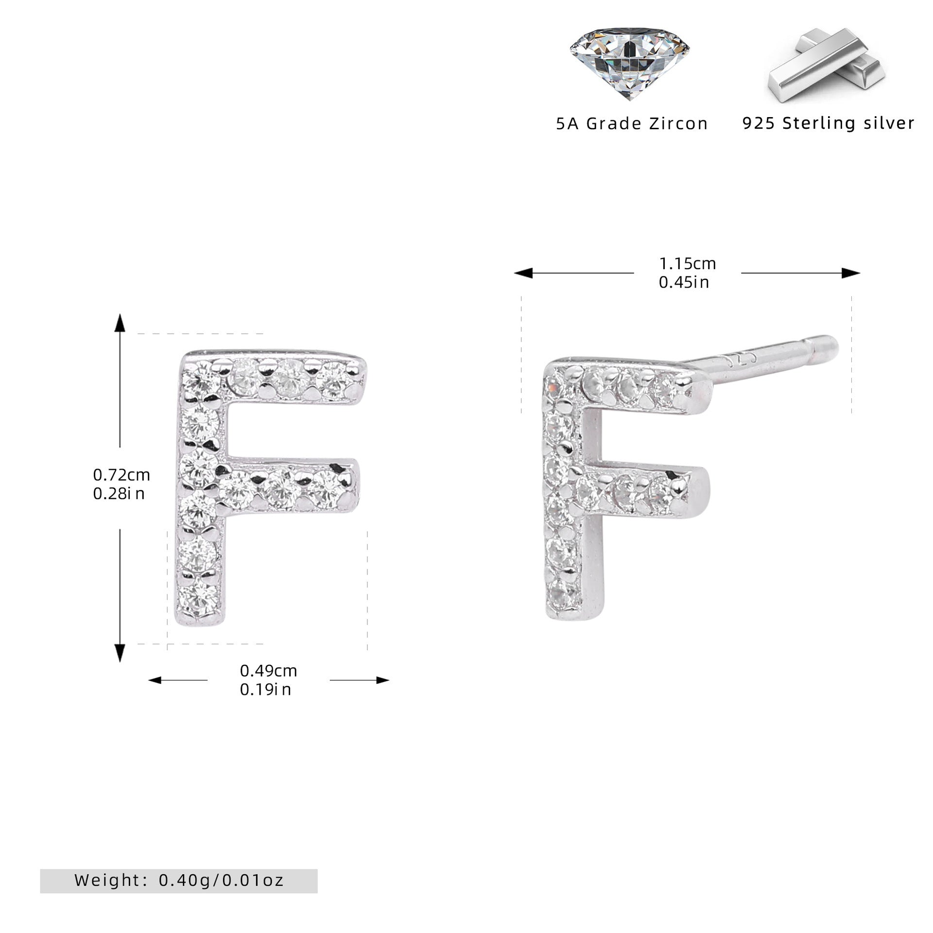 Boucles d’oreilles puces élégantes pour femmes avec lettres - NovaShop NovaShop Platinum F / 925 Silver Bigbuy