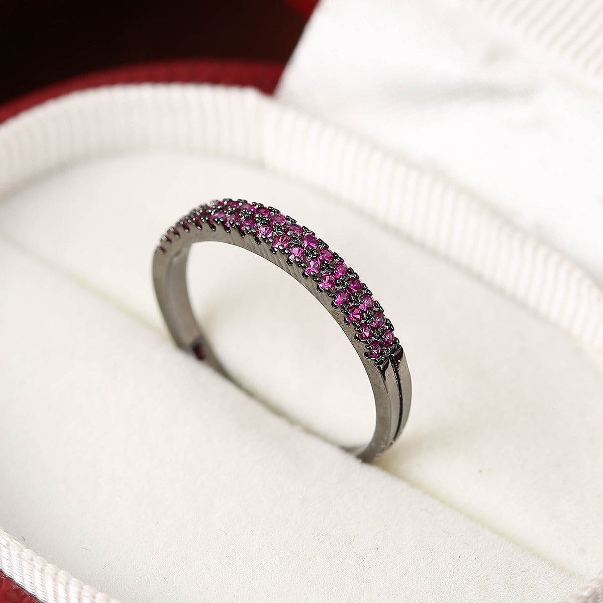 Elegant Simple Copper Ring with Inlaid Colorful Zircon