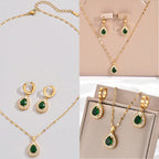 Retro Hong Kong Style White Jade Set - Matching Necklace and Earrings