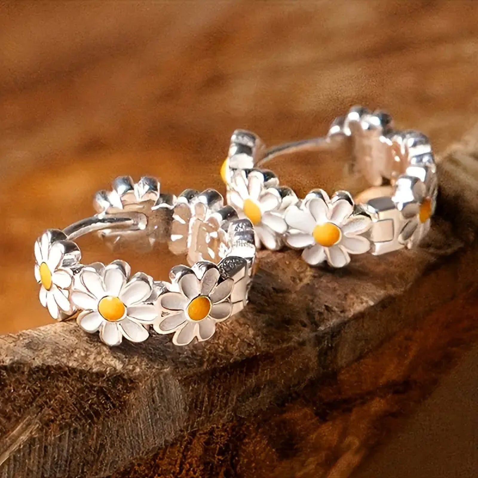 Trendy daisy flower ring and earrings
