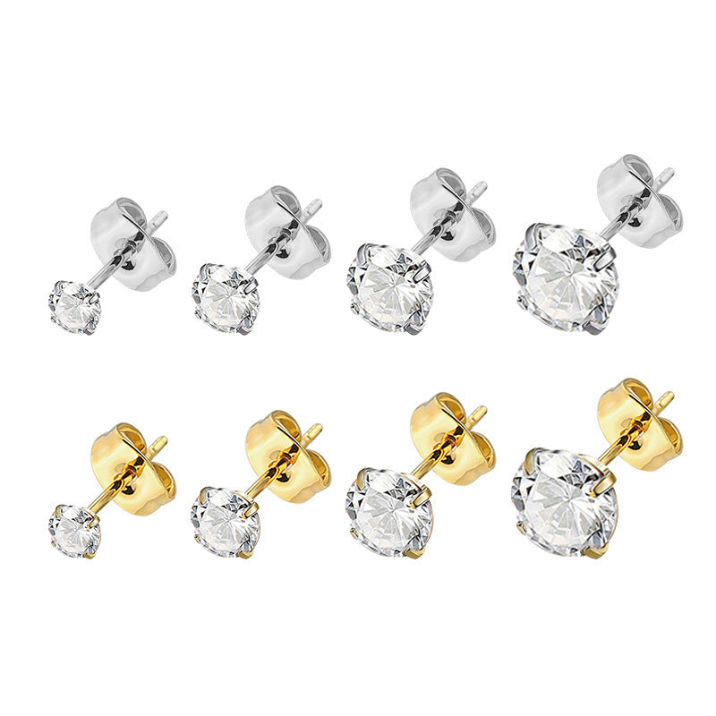 Boucles d’oreilles géométriques carrées en acier titane avec zircon - NovaShop NovaShop Round Zircon Gold / 2mm Bigbuy