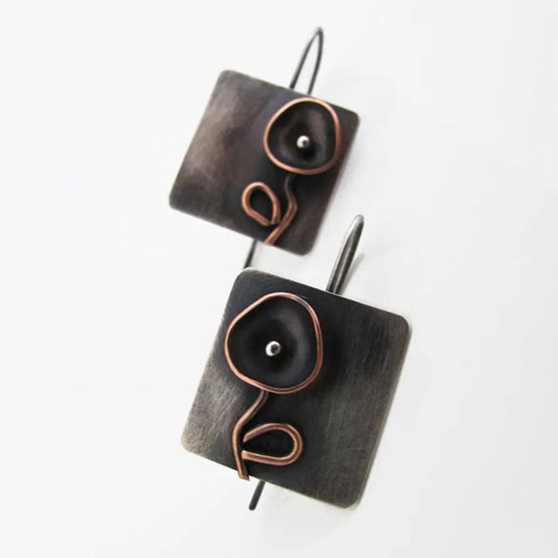 Handmade geometric floral metal earrings