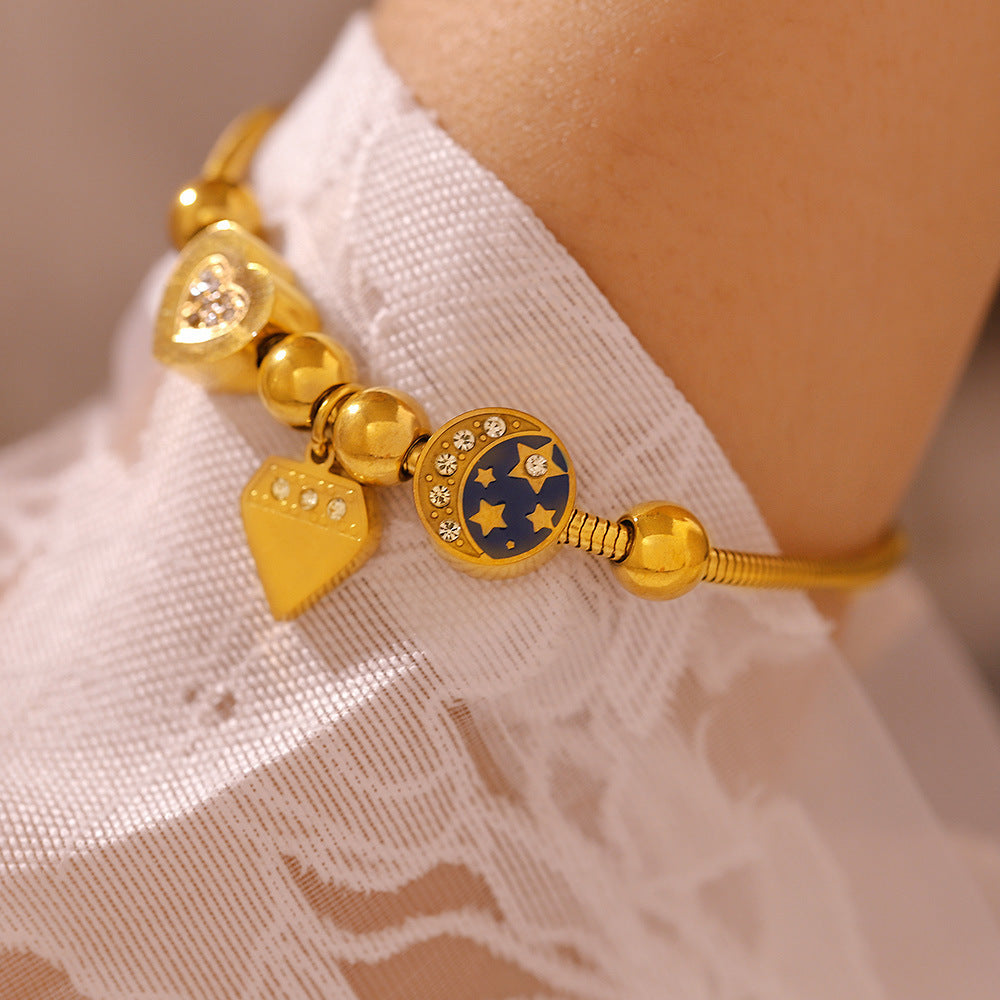 Cold Wind Love Round Diamond Drop Oil Bracelet