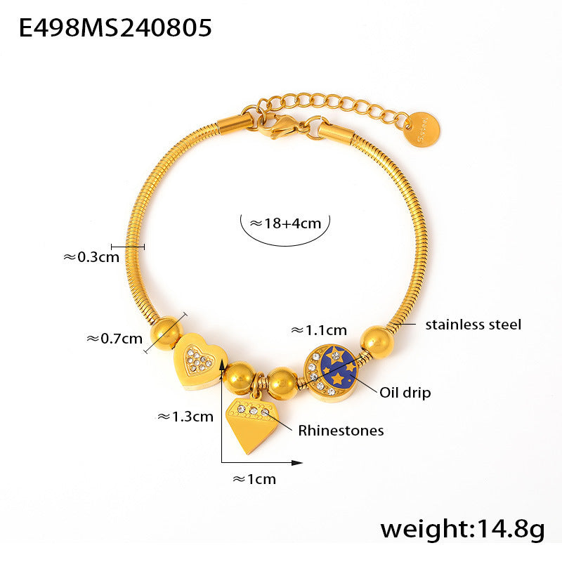 Cold Wind Love Round Diamond Drop Oil Bracelet